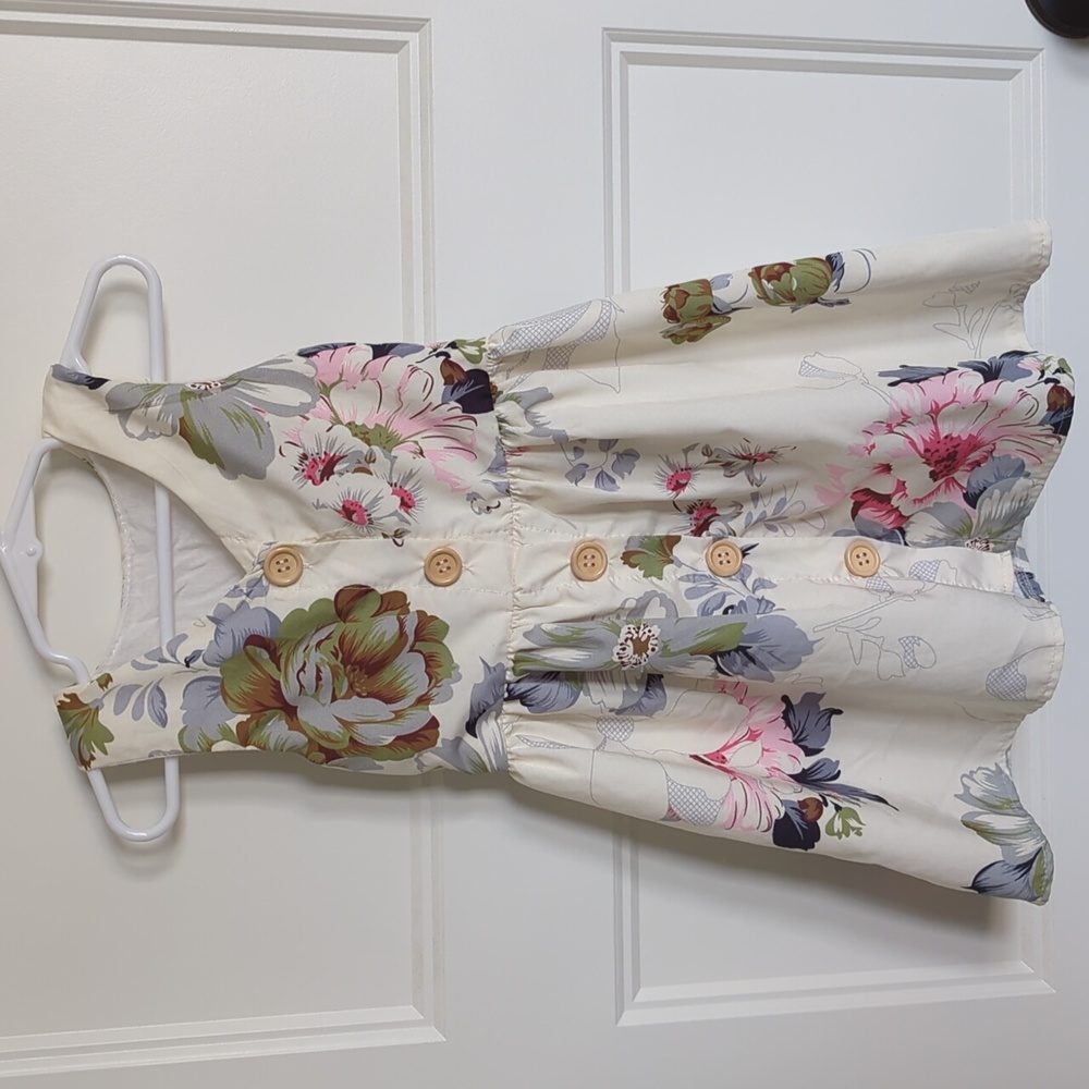 Cream button down floral dress sz 100